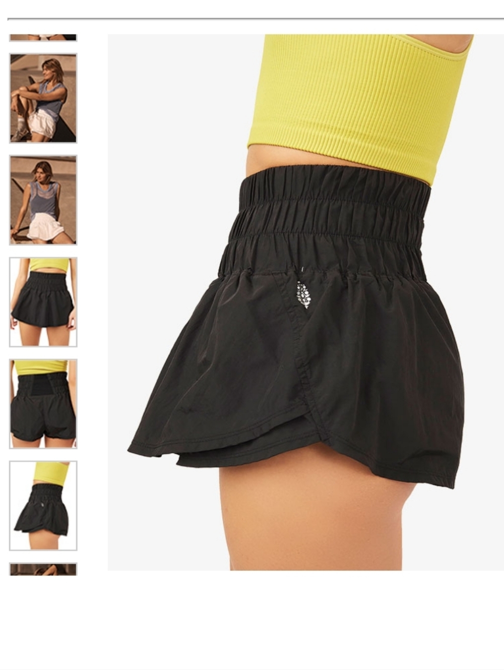 Free People Black Smocked Waist Active Skort